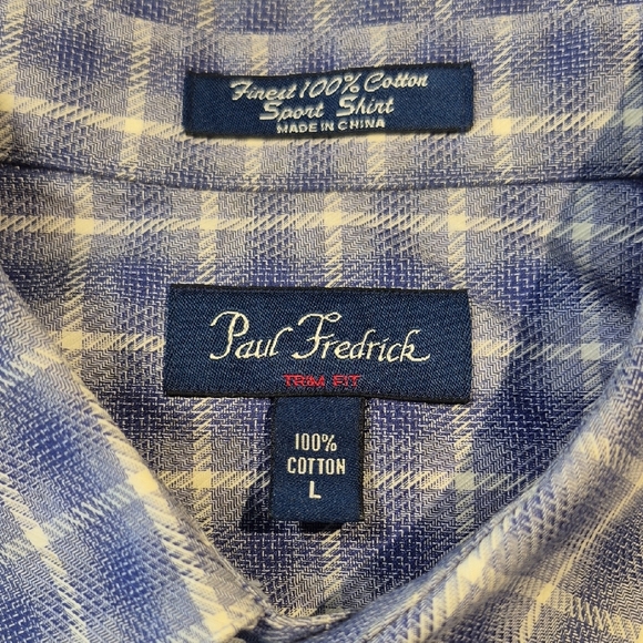 Paul Fredrick Long Sleeve Button Down Purple and White Plaid Men's Shirt - Picture 2 of 15